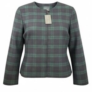 Bridgetown‎ collection blazer 14 Plaid Wool Blend Zip Front Jacket new old money